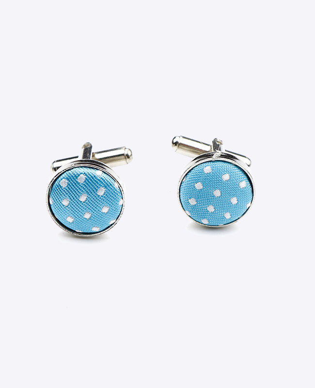 Boutons de Manchette Bleu n°4 à Pois en Polyester «Louis»