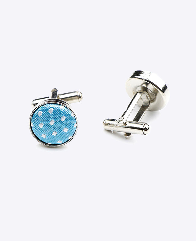 Boutons de Manchette Bleu n°4 à Pois en Polyester «Louis»