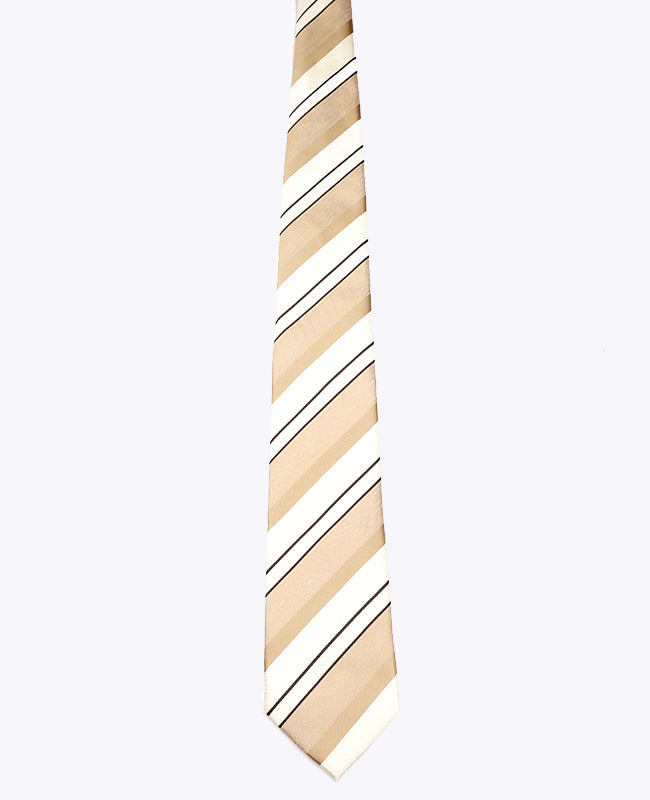 Cravate Beige n°1 à Rayures Homme en Polyester «Edmond»