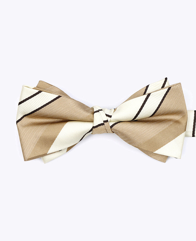 Noeud Papillon Beige n°1 à Rayures Homme en Polyester «Edmond»